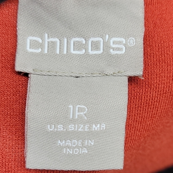 Chico's 2R Embroidered Burnt Orange Rust Boho 3/4 Sleeve T Shirt Sequins Large - Picture 4 of 10